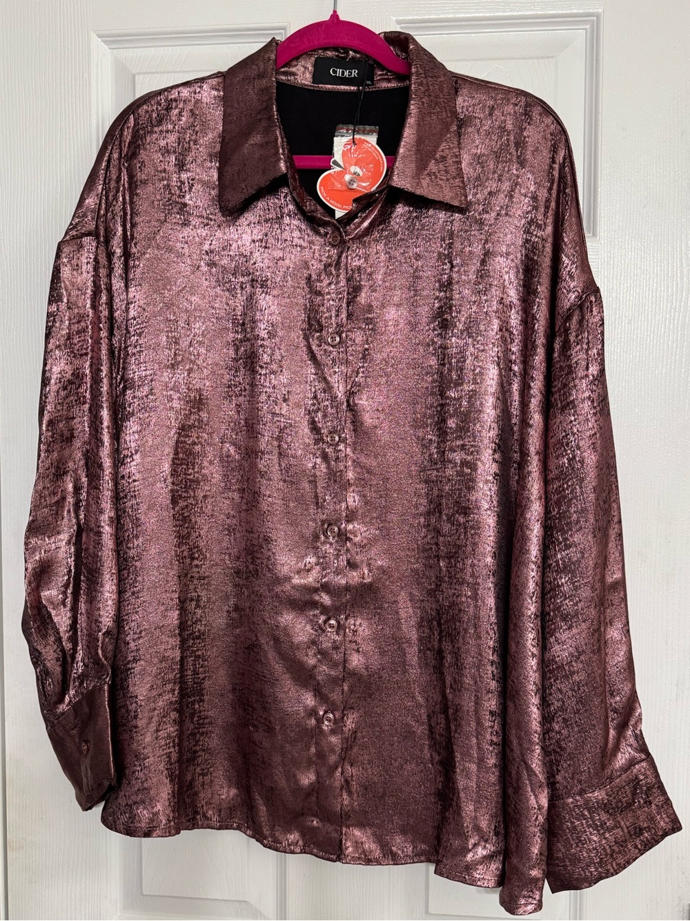 Cider Metallic Rose Button-Down Shirt in Shimmery Rose